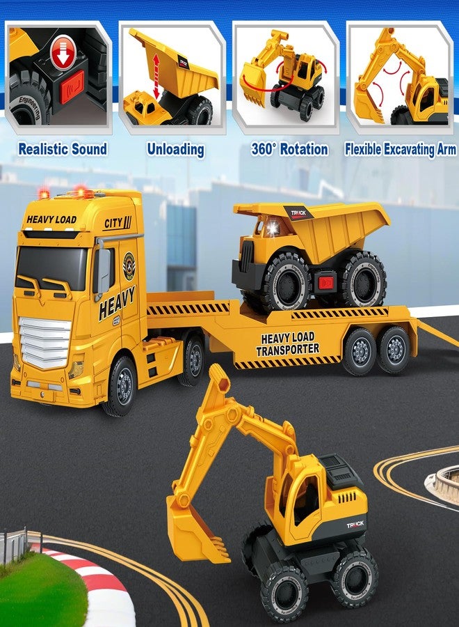 spring flower SpringFlower 3 4 5 6 Toddler Boy Toys, 25" Construction Carrier Toy with Excavator and Dump Truck,3 in 1 Truck, Christmas Birthday Gifts for Kids 3 4 5 6 Years Old - Image 3